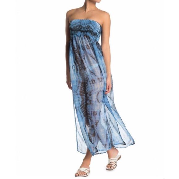 Milly Cabana Strapless Tie Dye Cover-Up Dress blue and white - Picture 6 of 6